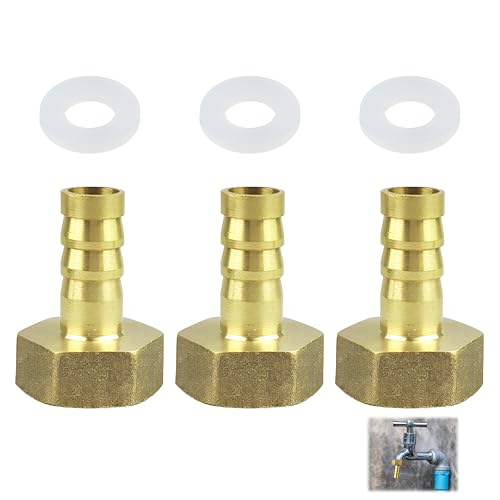 3 piezas de conexión de boquilla de manguera de latón G1/2, rosca interior, conector de manguera de 10 mm y 3 juntas de silicona transparentes para agua, aire, aceite, gas, combustible, manguera de
