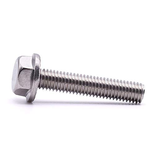 Image of M6-1.0 x 35mm Hex Flange Bolt (1.38 inch Thread Length), DIN6921, Serrated Locking Flange, 304 Stainless Steel, UNC Full Thread, 25-Pack