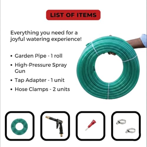 Image of 10 Meter Heavy Duty 3 Layer Braided PVC Garden Hose Pipe with High Pressure Water Spray Gun Nozzle, Tap Adapter & 2 Clamps, 0.5 Inch Water Pipe for Gardening, Car Washing & Home Cleaning