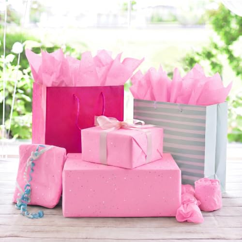 Image of 120 Sheets Pink Glitter Tissue Paper, 14x20 Inch Glitter Art Tissue Paper for Gift Bags, Gift Wrap Supplies Bulk for Weddings, Birthday Parties, Crafts & Decoration (Pink)