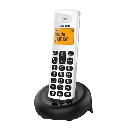 Alcatel E160 Bianco Telefono Cordless Dect Con Blocco Chiamate Indesiderate, Ampio Display Retroilluminato Arancione Di Facile Lettura, Suonerie Class