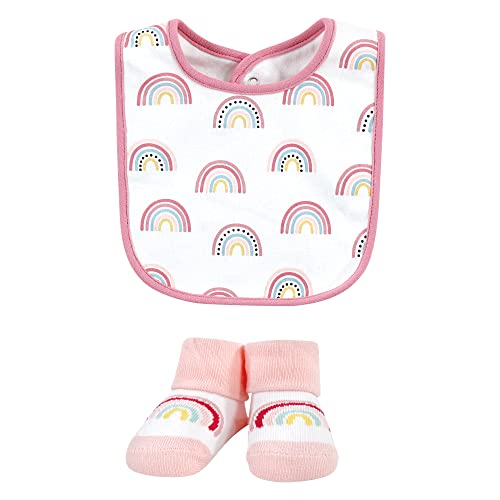 Image of Hudson Baby Unisex Baby Cotton Bib and Sock Set, Modern Rainbow, One Size