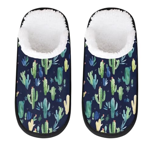 Hsnar Succulent with Cactus Non Slip House Slippers for Women Indoor Slippers for Men Soft House Shoes Spa Slippers, M