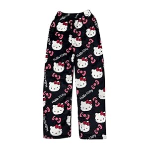 Chnnamzu Pyjamahose Damen Lang, Flanell Pyjama Hose Damen Schlafanzughose Y2K Hose Baggy Anime Cartoon Kawaii Kuschelig Weich Bequeme Flauschig Casual Weihnachten und Halloween Schlafanzug