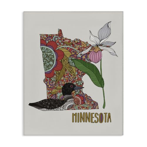 Minnesota State Loon Floral Map, 16 x 20 Inch Canvas Wall Art