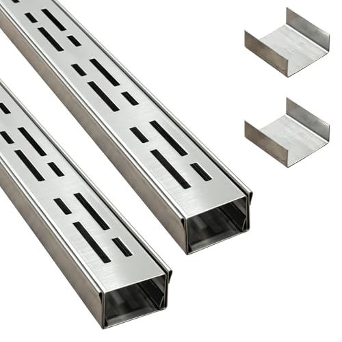 SXSJMY Entwässerungsrinne flach 5 cm breit 2 m lang ablaufrinne aussen aus 304 Edelstahl mit Kupplung entwässerungsrinne schmal für Beton/Pflastersteine/Terrassen/Gehwege