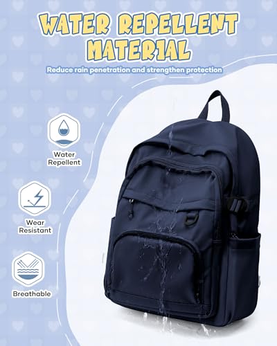 Image of Lightweight Backpack for College & High School Backpack With Lots of Pockets Cute School Bag for Girls Boys, Large Capacity Bookbag for Women Men, Waterproof Teens Casual Daypack Backpack(Dark Blue)