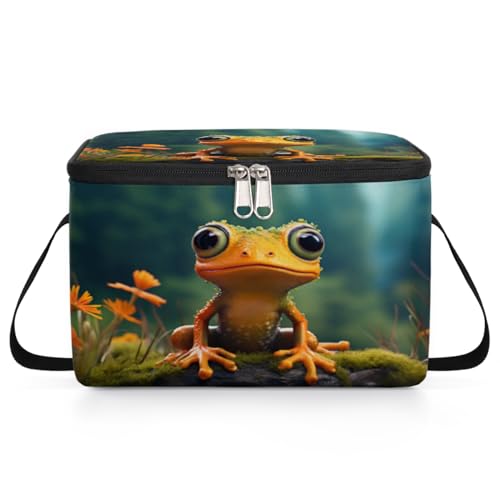 Green Frog Lunch Bags for Women Men 9 Cans, Hot & Cold Food Delivery Bag Insulated Grocery Bag Insulated Lunch Box Cute Frog Cooler Bag for Office Work Picnic Beach