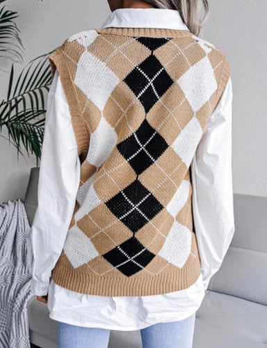 Kinghua Knit Sweater Vest Women Fall Fashion Casual V Neck Sleeveless Sweaters Checkered Y2k Cute Vest Tops4
