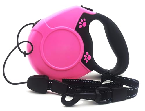 Guinzaglio retrattile per cani, lungo 8 m, senza grovigli, allungabile a 360°, per cani di taglia piccola, media e grande fino a 49 kg, colore: rosa