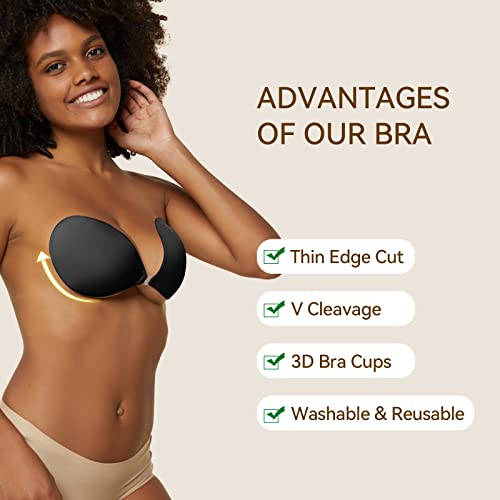 Niidor Sticky Bra Backless Invisible Stick on Bra Push up Strapless Women's Adhesive Bras Ladies Invisible Bras Dark Black3