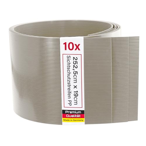 Zaunrebell - Sichtschutzstreifen aus PP - 252x19 cm für Doppelstabmattenzaun, Gittermattenzaun - Made in Germany (10 Streifen, Steingrau, ähnl. RAL 7030)