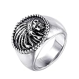 OAKKY Men's 316L Stainless Steel Vintage Hip Hop Native Indian Chief Head Motorcycle Rider Jewelry Black Signet Ring Silver Size 10