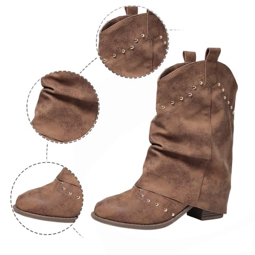 Botines de ante tipo vaquero para mujer con flecos y punta fusolada de moda boho western 5