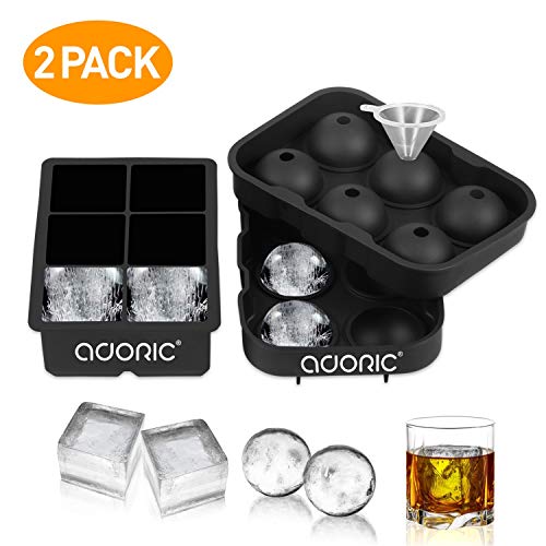 Ice Cube Trays, Adoric Sphere Ice Cube Molds Set of 2, Silicone Ice