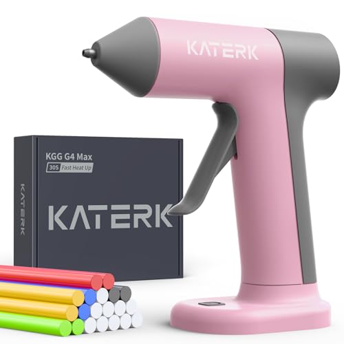 Katerk Cordless Hot Glue Gun, 30s Fast Heating & 20PCS Premium Mini Glue Sticks, 2500mAh Type-C Rechargeable, Compact & Portable, Auto Shut-Off, Perfect for DIY, School Crafts & Repairs (Pink)