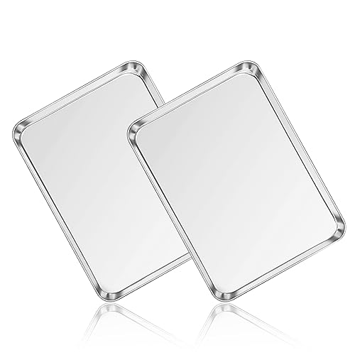 Joyfair - Juego de 2 bandejas de horno pequeñas de acero inoxidable para hornear, sartén grasa rectangular para hornear/asar/servir, saludable y no tóxico, apto para lavavajillas - 26,5 x 20,5 x 2,5