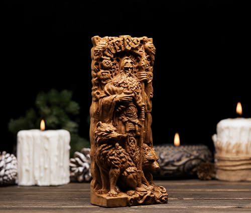 Estatua de Odín en madera, escultura nórdica decorativa miniatura 5
