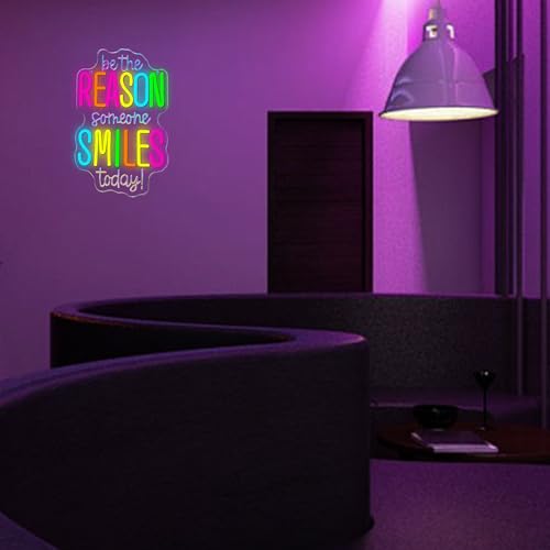Image of Allball Be The Reason Someone Smiles Today Neon Sign, Motivational Neon Light USB Powered LED Dimmable Inspirational Sign, for Classroom Office Bedroom Living Room Wall Decor(15.7 * 9.8 In)