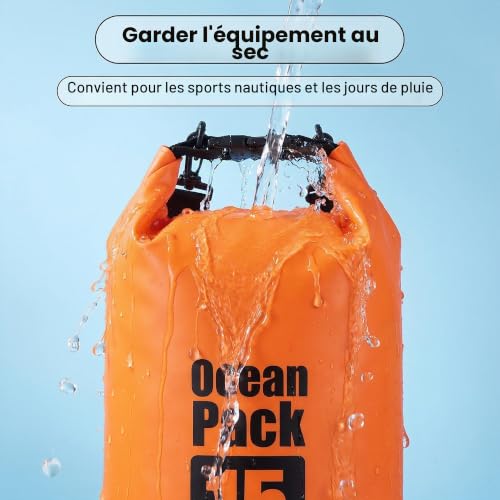 RONGZUBAT 5L Sac Étanche Dry Bag avec bandoulière réglable, Sac imperméable à Fermeture Enroulable pour Kayak, Paddle, Bateau, Plage, Natation, Camping et Voyage - Orange – vue 4