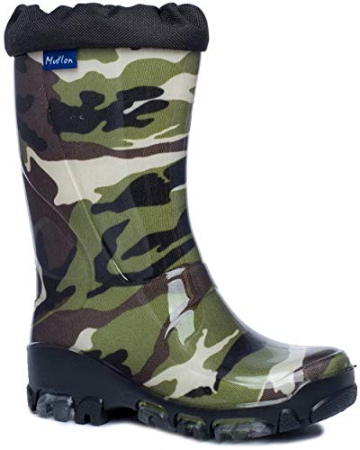 MufFluo Kids Boys Girls Wellington Boots Rainy Snow Wellies Fluo - Silver ions Ag+ (3 UK / 35-36 EU - 235mm, Camouflage)