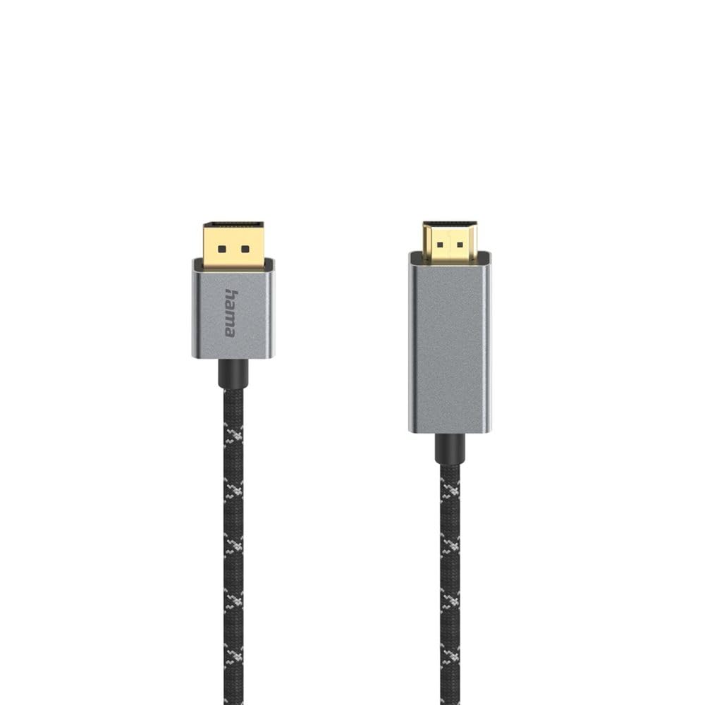 Hama Câble DisplayPort vers HDMI 4K 1,50m Garantie 30ANS (Ultra HD, 4K, aluminium, connecteurs plaqués or, double blindage, Gaine renforcée en fibres d'aramide) noir