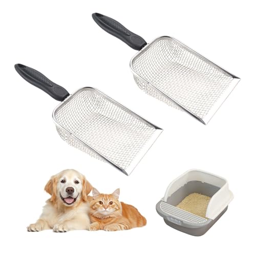 tintoke - tintoke 2PCS Cat Litter Scoop,3.8mm Metal Litter Scooper,Fine Mesh Sand Shovel,Stainless Steel Mesh Litter Shovel,Stainless Steel Mesh Scooper, for Chinchillas, Kittens, Rabbits, Chickens, etc.