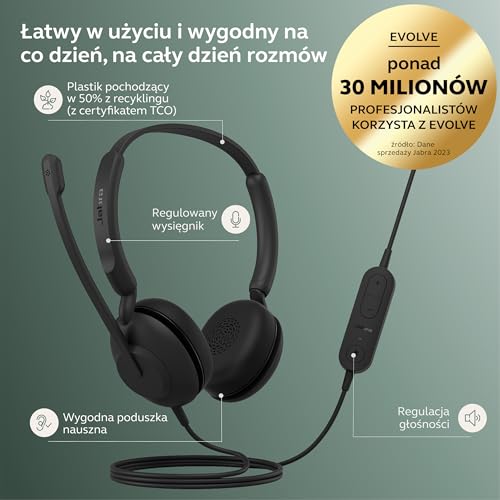 Nowość Jabra Evolve 10 - zestaw słuchawkowy z mikrofonem i funkcją redukcji szumów do komputerów stacjonarnych/laptopów — USB-A — lekki — sterowanie połączeniami/głośnością do spotkań online — czarny
