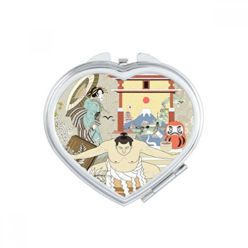 Japan Japanese Ukiyo-e Leaves Heart Mirror Travel Magnification Portable Handheld Pocket Makeup image 2