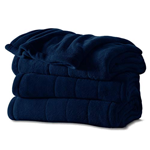 Sunbeam Channeled Soft Microplush Electric Heated Warming Blanket Full Maritime Blue Washable Auto Shut Off 10 Heat Settings