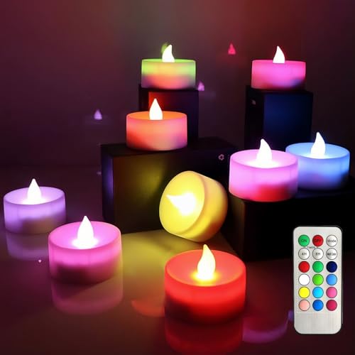 LPHSNR 2.2 Inch Color Changing Tea Lights Flameless Candles Flickering, Lifetime Replacement Battery Operated Led Votive Candals with Remote, for Weeding Party Festival, Amber Warm