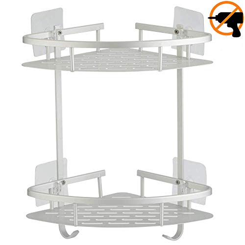 Hawsam No Drilling Bathroom Corner Shelves, Aluminum 2 Tier Shower Shelf Caddy Adhesive
