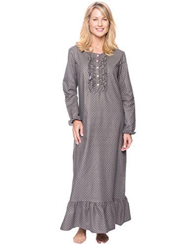 Long Nightgowns for Women Flannel Nightgown - Pindots Charcoal - Medium