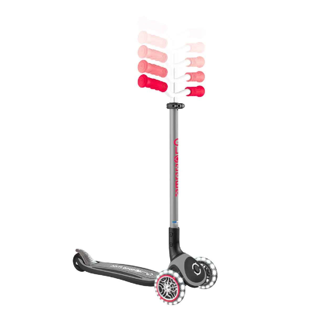 GLOBBER Master Lights hulajnoga dziecięca, 120/80 mm, ABEC 9, 3-kołowa, z regulacją wysokości, kółka LED, czarno-czerwona