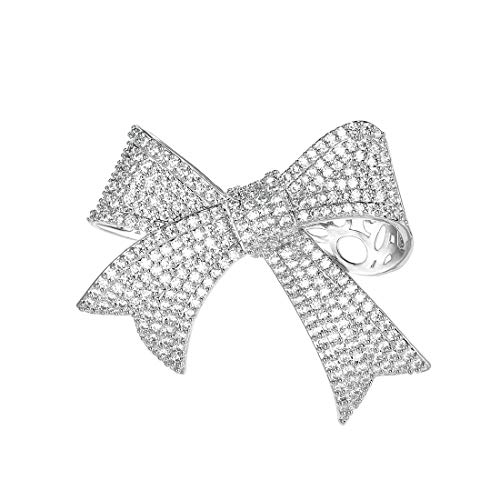 Weimanjewelry Real Gold Plated Cubic Zirconia Cz Ribbon Bridal Bowknot Bow Brooch Pins For Women (White Gold) #TOP18