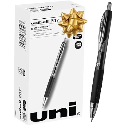 Black Retractable Gel Pens 12 Pack with Medium Points, Uni-Ball 207 Signo Click Pens are Fraud Proof and the Best Office Pens, Nursing Pens, Business Pens, School Pens, and Bible Pens Cover
