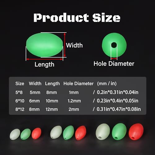 KJEIM Glow Fishing Beads 180/330/600pcs Oval Soft Rubber Luminous Bait Eggs for Rigs Steelhead Trout Bass Salmon Lure Making (6mm*10mm(330pcs))