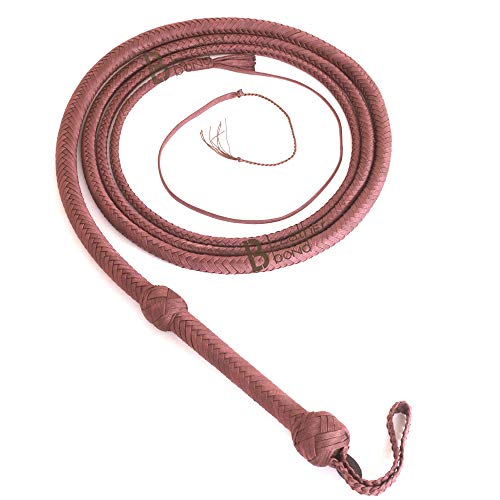 Bull Whip 14 Foot 12 Strands Paracord Nylon Equestrian Bullwhip Leather Belly & Leather Bolster Inside, Indiana Jones Brown