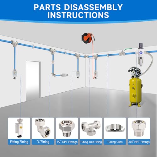 3/4"×100&200&300ft Compressed Air Line Kit for Shop/Garage, Hdpe-Aluminum Rapid Air System Includes Right Angle Fittings and Tee Fittings, Compressed Air Piping System Leak Proof&Easy to Install