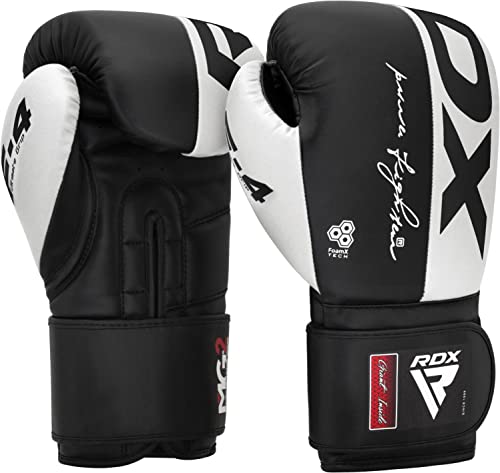 RDX Boxing Gloves, Maya Hide Leather Training Gloves for Muay Thai, Kickboxing, Sparring, Punch Bag, Punch Bag, Kickboxing Gloves, Martial Arts Training, Home Gym, Men, Women, 8 10 12 14 16 oz