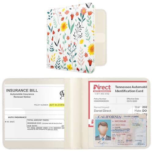 Image of CoBak Car Registration and Insurance Holder - Vehicle Glove Box Car Organizer, Auto Truck Comparment Accessories Case for Essential Document, Driver License, Cards (Joyful Flowers)