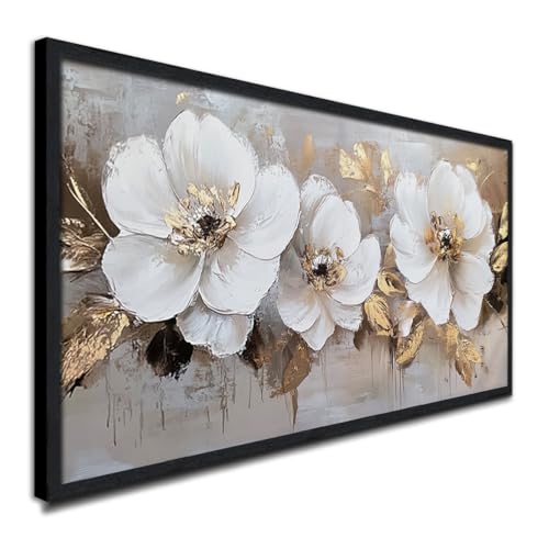 Framed Flower Wall Art for Living Room Cream White Floral