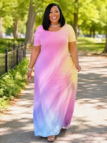 Image of PinkPatty Women's Plus Size Maxi Dress Short Sleeve with Pockets
