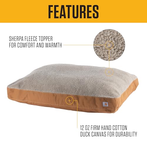 Carhartt Firm Duck-Hundebett, strapazierfähiges Canvas-Haustierbett mit wasserabweisender Schale, Carhartt Brown mit Sherpa-Top, Größe M