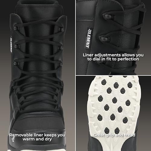 Image of 5th Element Men's Lace and Dial Snowboard Boots, Lace Black, 6 | Waterproof Liner, Secure Fit, Rubber Outsole, Designed for Beginner and Intermediate All-Mountain Snowboarders
