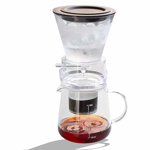 MRJYK 600ml Cold Drip Coffee Maker, Slow Drip Cold Brew Maker, Detachable, With Stainless Steel Filter, Adjustable Water Flow Speed, Makes 1-3 Cups, For Bars, Home, Parties