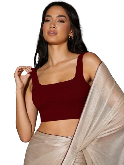 Women’s Stretchable Saree Blouse ||Sleeveless Crop Top Blouse || Square Neck Stylish Ethnic Blouse-image-17