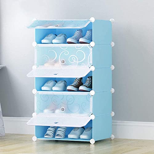 Image of AYSIS DIY Shoe Rack Organizer /Multi-Purpose Plastic 5 Layers Portable and Folding Shoe Rack (Blue)