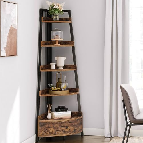 Seventable-Corner-Shelf-with-Drawer-5-Tier-Corner-Bookshelf-Freestanding-Corner-Shelf-Unit-Rustic-Brown-Corner-Bookcase-Corner-Plant-Stand-for-Living-Room-Kitchen-Home-Office Seventable Corner Shelf with Drawer 5 Tier Corner Bookshelf Freestanding Corner Shelf Unit Rustic Brown Corner Bookcase Corner Plant Stand for Living Room Kitchen Home Office
