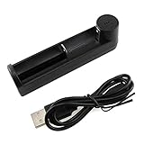 E-outstanding 5V 2A/1A Single-Slot Smart Universal Battery Charger with Indicator Light and USB Cable for Lithium Ion 26650 22650 18650 17670 18490 17500 18350 16340 14500 10440 21700 NiMH and NiCd